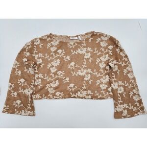 WILLOW ROOT WOMENS CROCHET SWEATER GOLD FLORAL CROPPED SIZE S